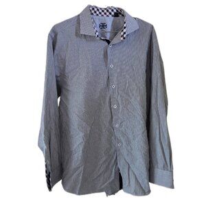 Michelsons London Men's Gray & White Pinstripe Long Sleeve Dress Shirt